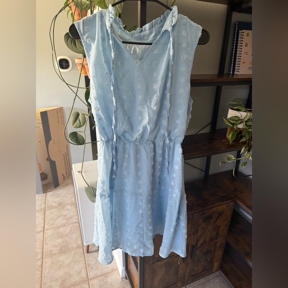 Light Blue Embroidered V-Neck Sundress